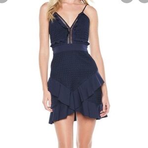 Bardot Blue Mini Dress with Frill detail​